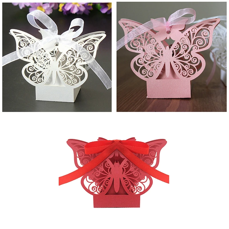 

50Pcs Butterfly Wedding Favour Box Birthday Party Gifts Candy Boxes (Pink)