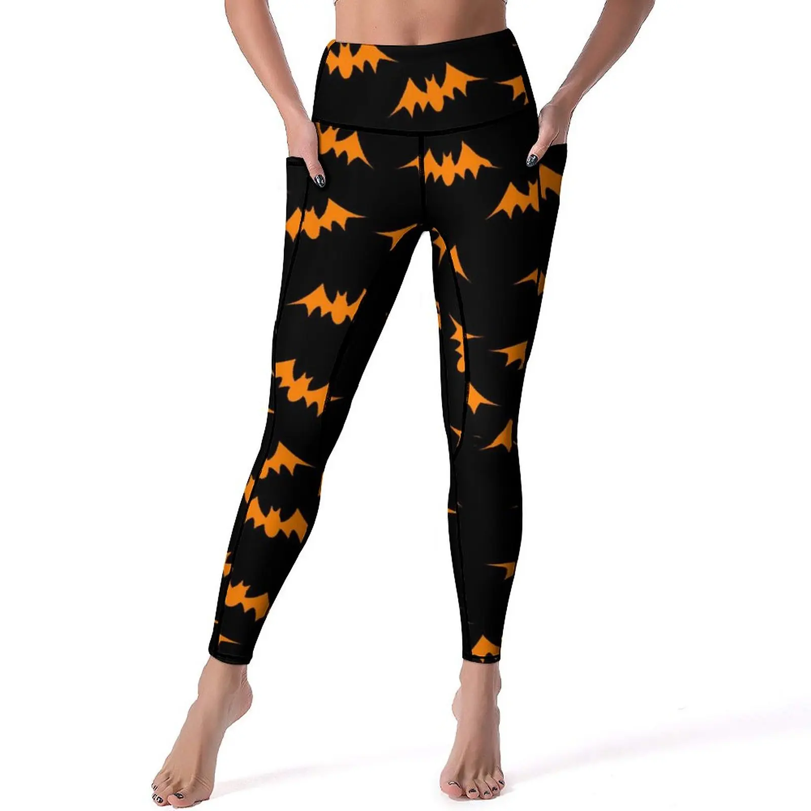 

Orange Bat Yoga Pants Sexy Halloween Print Custom Leggings Push Up Work Out Leggins Lady Novelty Stretchy Sport Legging