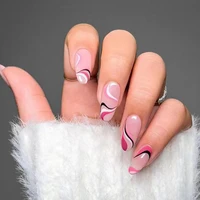 24pcs color lines fake nails kit wave design full cover press on nails oval false nails for women beauty