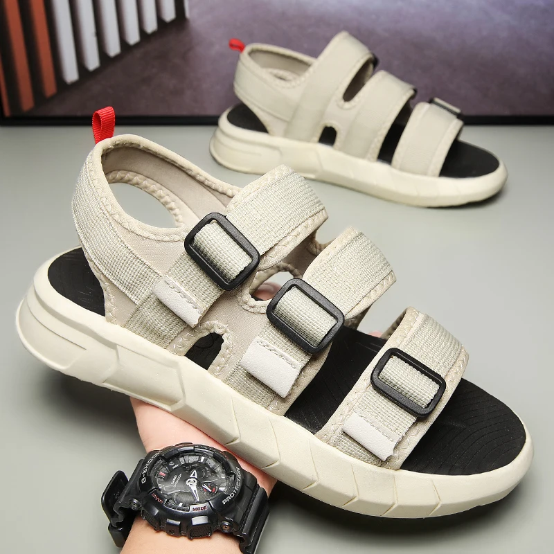 Новинка 2023 летние бежевые/черные сандалии женские спортивные Нескользящие