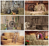 laeacco rural countryside straw wooden wall wheel photo backdrops photozone flowers potted plants photography backgrounds props