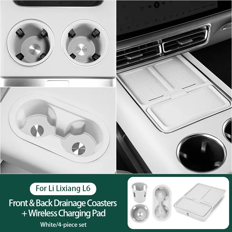 

Автомобильный держатель для стакана с центральным управлением для LI LiXiang L6 2024, беспроводной силиконовый защитный коврик, коробка для хранения, противоскользящая подставка для идеального