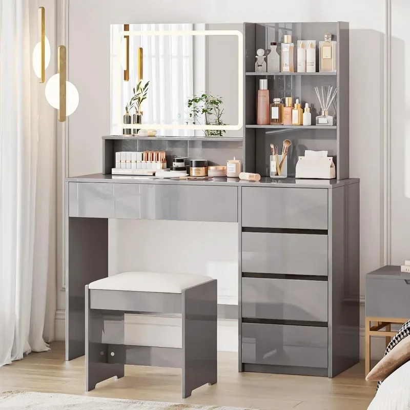 Туалетный столик высокого глянца 45 дюймов с большим зеркалом подсветкой