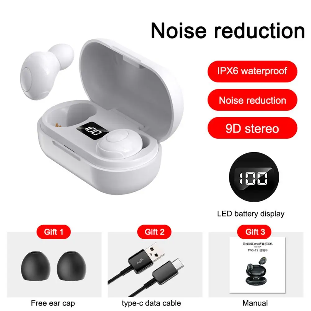 

T8 TWS Wireless Headphones Fone Bluetooth 5.0 IPX5 Waterproof 6D Stereo Surround Sound Earphones In-Ear Headset Sport Effective