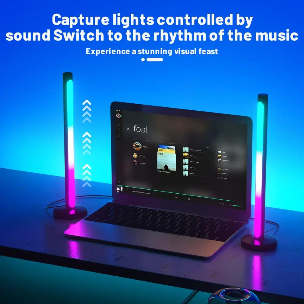 

2PCS/Pack Voice Controlled LED Desktop Atmosphere Light Smart RGB LED Light Bars Digital Music LED Ambient Night Lights