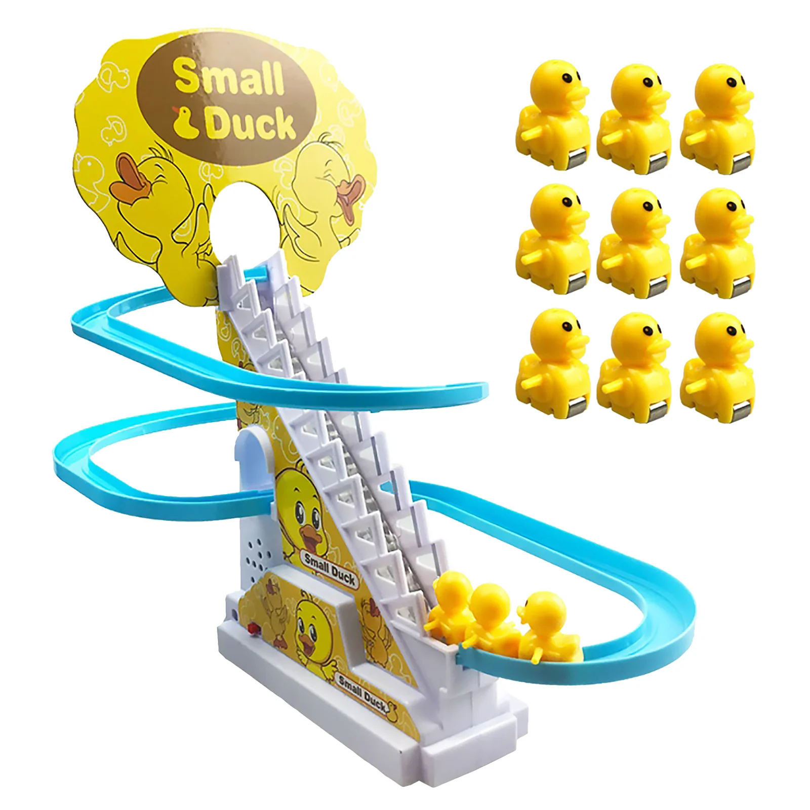 

Race Car Tracks Playful Roller Coaster Toys with 9 Duck Toys & Race Track Electric Duck Climbing Stairs Gifts
