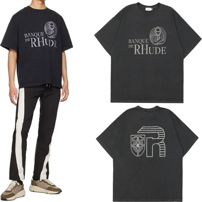 

New Black Round Neck T-Shirt 2023 Summer Cotton Oversized Men And Women's Hip Hop RHUDE T-shirt S-XL for men gym