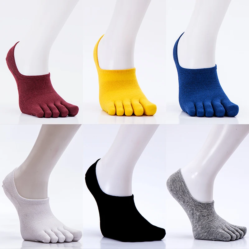 

1pair Cotton Socks For Men Solid Color Boat Socks For Women Sweat Five Finger Toe Invisible Five-finger Socks Calcetines Hombre