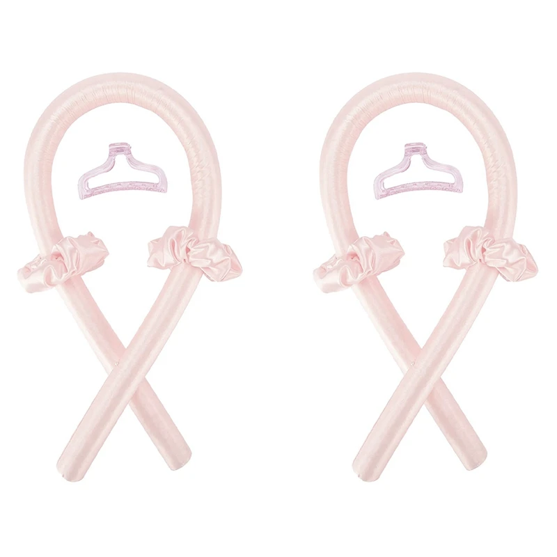 

2X Heatless Curling Rod Ribbon Silk Curling Lazy Curler Hair Rollers Soft Wave Formers Women DIY Hair Styling Tools Pink