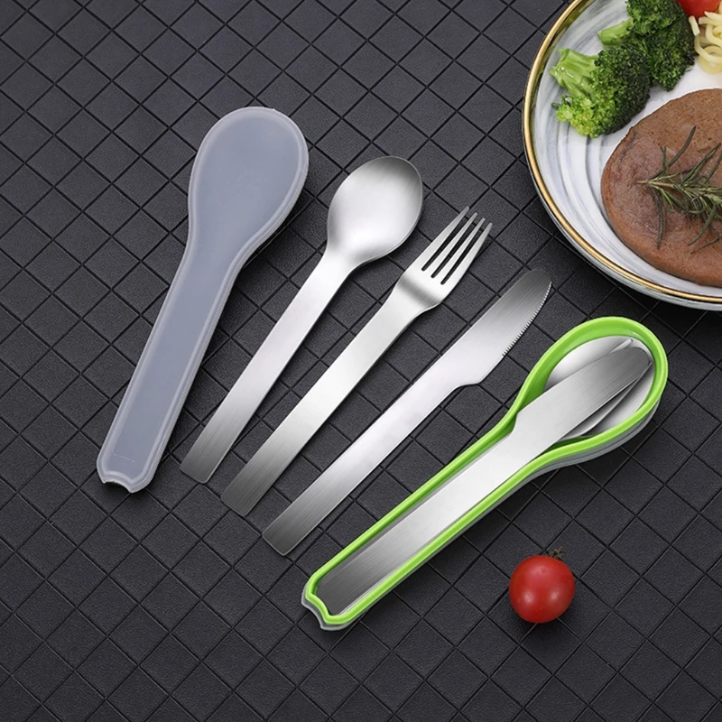 

4 Pieces Covered Stainless Steel Portable Cutlery Complete Dining Table Set of Tableware Kitchen Gadget Set Dinner Knife