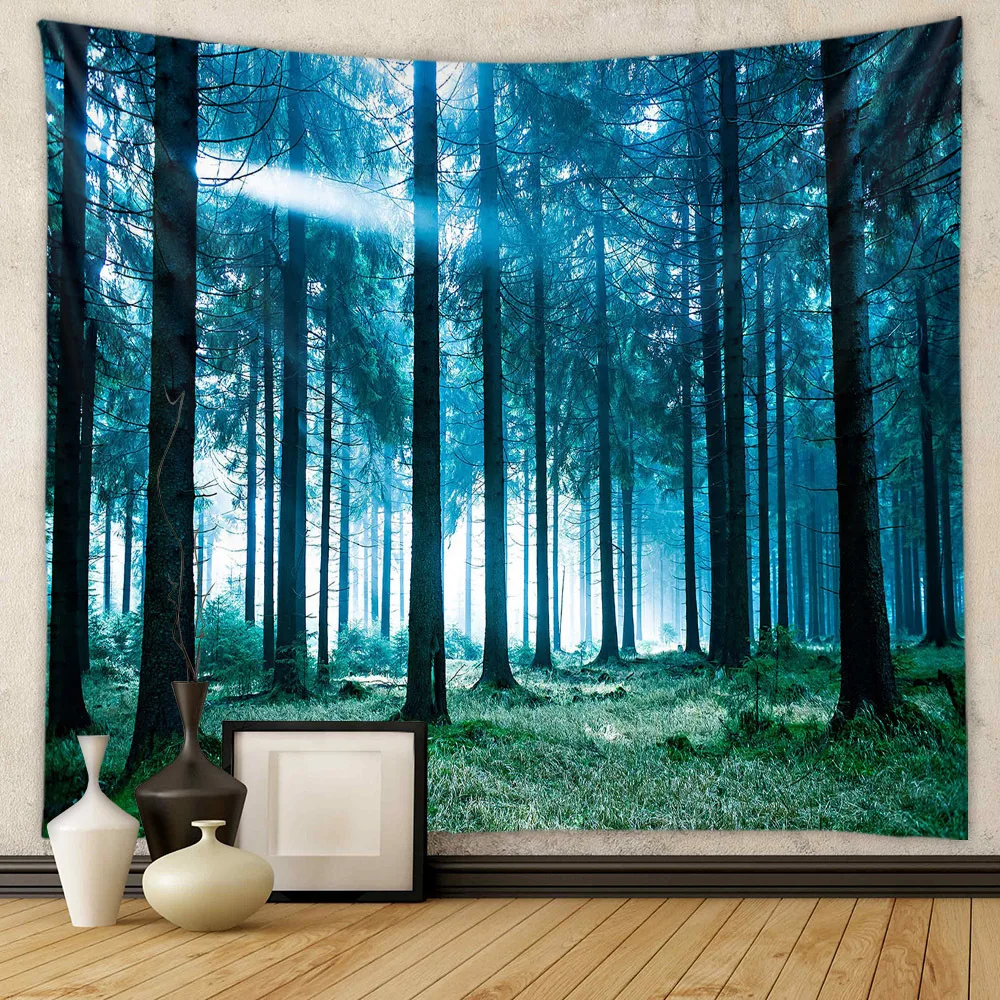 

Forest Tapestry Landscape Bedroom Decoration Green Trees Home Aesthetic Art Decor Scenic Room Wall Hanging Sunshine Tapiz Pared
