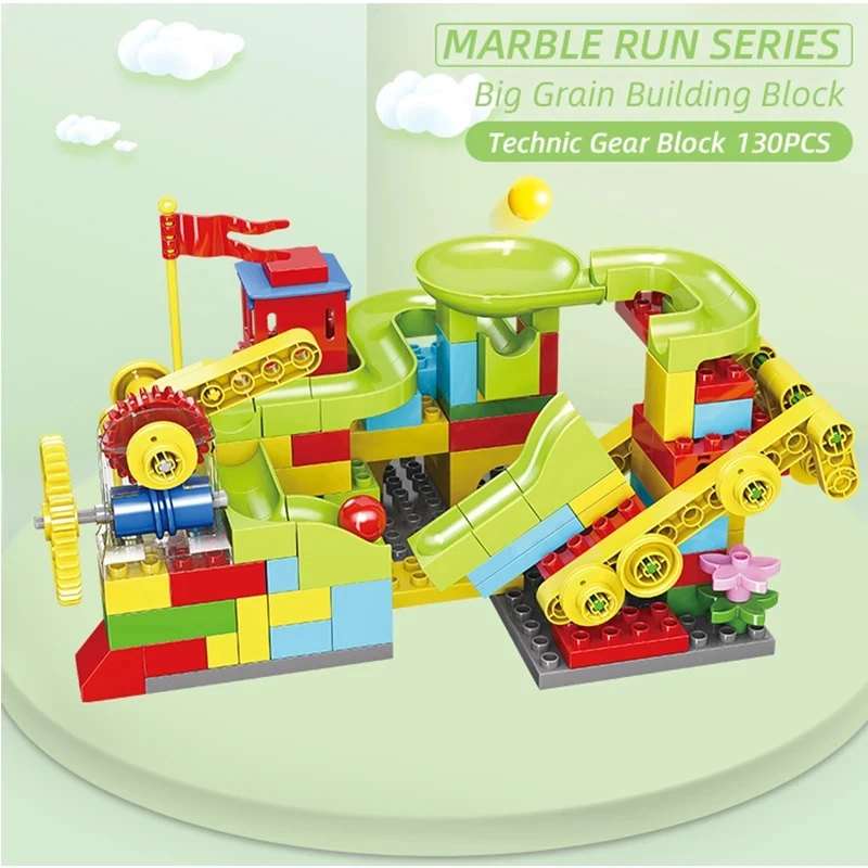 

130PCS Marble Race Run Maze Balls Track Gear Wheel Technical Blocks Funnel Slide Block compatible with Double Size