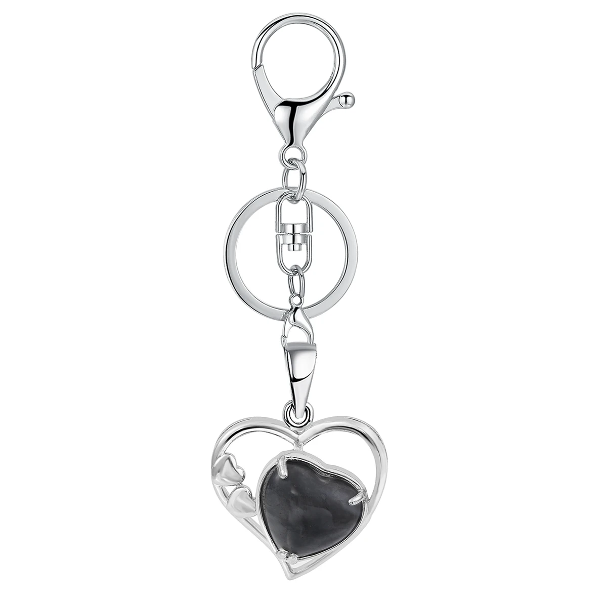 

JOYA GIFT Black Onyx Heart Keychain for Women Forever Gemstone Pendant KeyRing Chain Jewelry Valentine's Day Anniversary