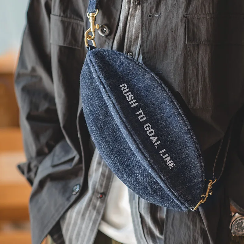 Fashion Words Unisex Jeans Canvas Bag For Men Retro Style Ball Shoulder Bag For Women Casual Shopping Crossbody Phone Bag
