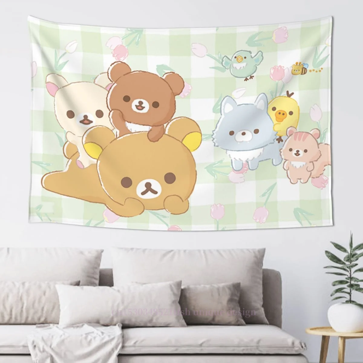 

Забавный рилаккума медведь домашний гобелен фон подвесное покрытие для гостиной декоративные украшения пляжный коврик