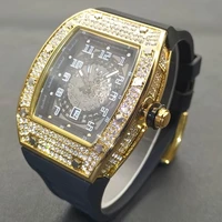 missfox men watches exquisite tonneau dial rubber male quartz wrist watch unique hollow style diamond waterproof mens clocks