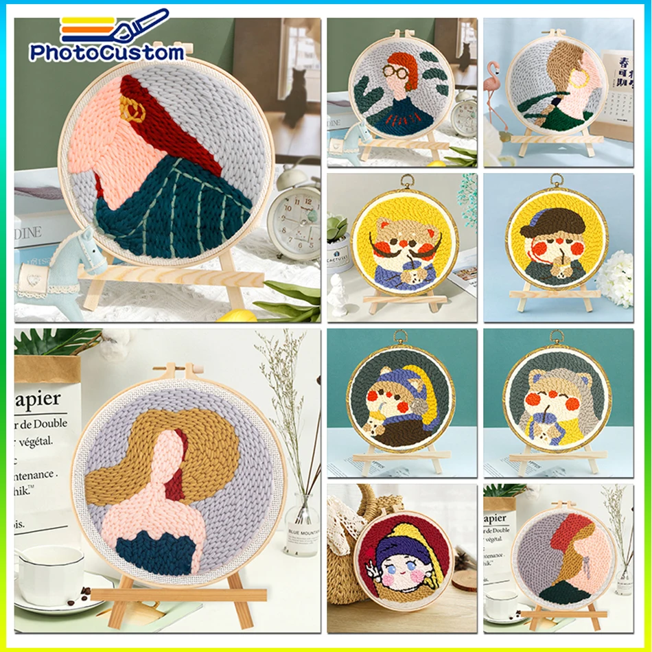 

PhotoCustom Punch Needle Embroidery Kit With Frame For Beginners Easy Embroidery DIY Needlework Wool Work Home Decor Embroidery