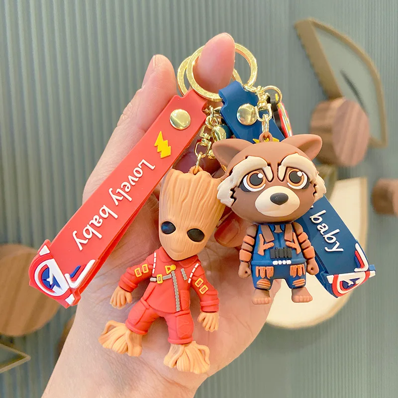 

Marvel Avengers Anime Figures Groot Rocket Raccoon PVC Doll Keychain Bag Keyring Charm Accessories Kids Toys Birthday Gifts