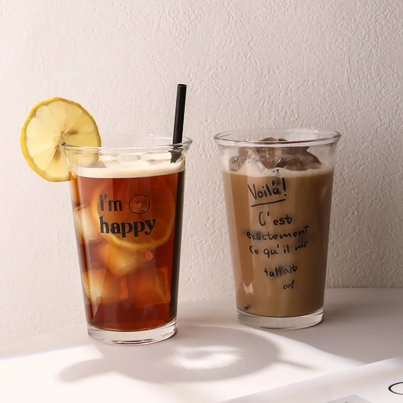 

Japanese and Korean Ins Style Glass Drink Milk Tea Cup Ice Latte Cold Extraction Coffee Cups Internet Celebrity Breakfast Straw