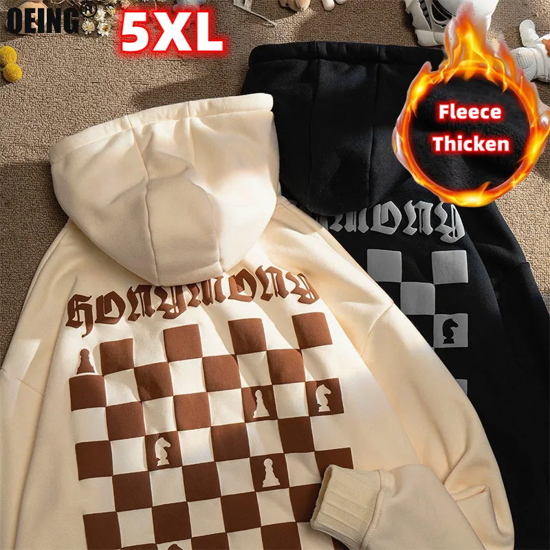 

Winter Loose Plaid Letter Printed Fleece Thicken Streetwear Hoodies Harajuku Pullover Female Clothing Hooded Sweatshirts Y2k 5XL
