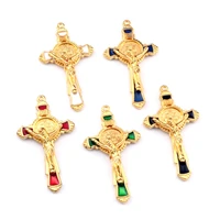 30pcs enamel saint benedict medal cross crucifix alloy charm pendants for jewelry making necklace diy accessorie 28 551mm