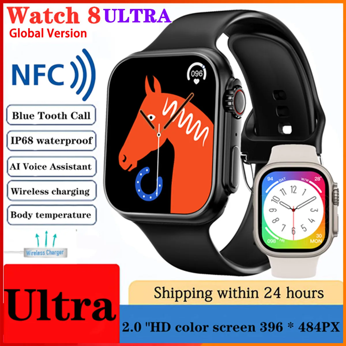 

2.0" IWO WATCH MT8 Ultra Wireless Charging Smart Watch Series 8 Blue Tooth Call NFC Body Temperature Smartwatch Men PK DT8 Ultra