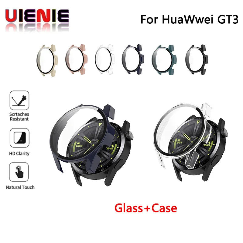 

Защитная крышка для экрана + пленка из закаленного стекла для Huawei Watch GT3 46 мм 42 мм PC матовый чехол Универсальный защитный бампер