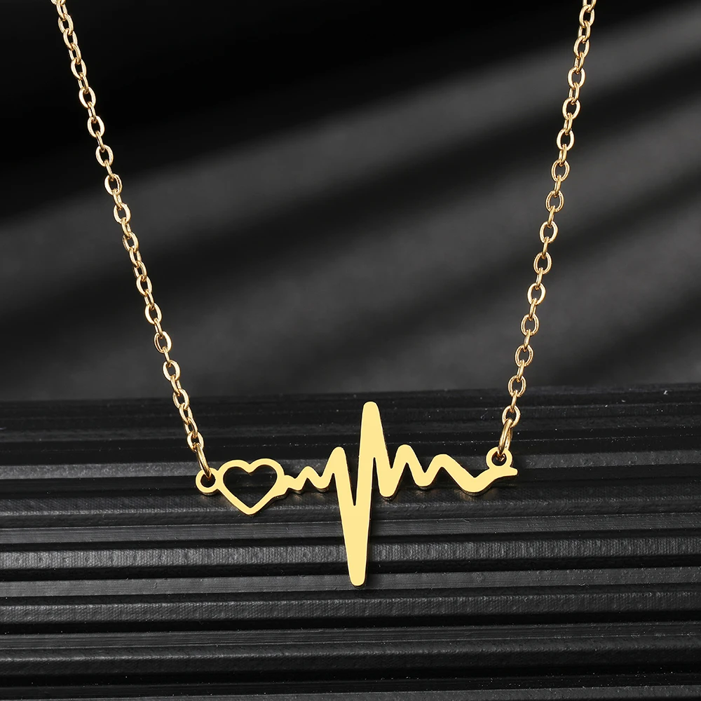 

Stainless Steel Necklaces Delicate Heartbeat Pendant Charms Chain Choker Fashion Necklace For Women Jewelry Wedding Girls Gifts