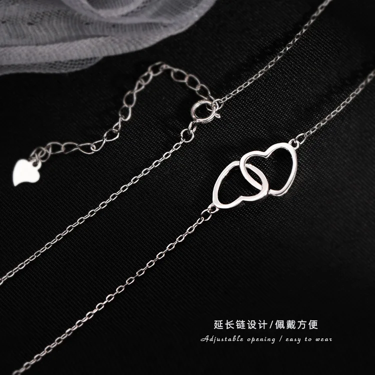 VOQ Silver Color Double Heart Choker Necklace for Women Girl Party Clavicle Chain Gifts Jewelry |