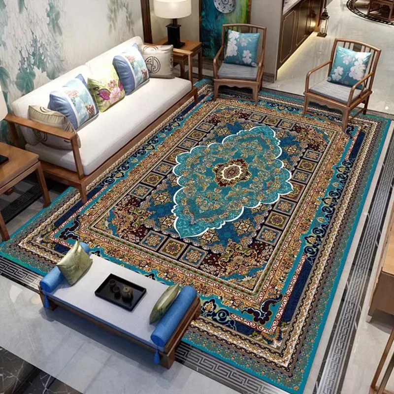 

New Turkish Persian Printed Carpet Living Room Modern American Light Luxury Floor Mat European Retro Lounge Carpet Coffee Table