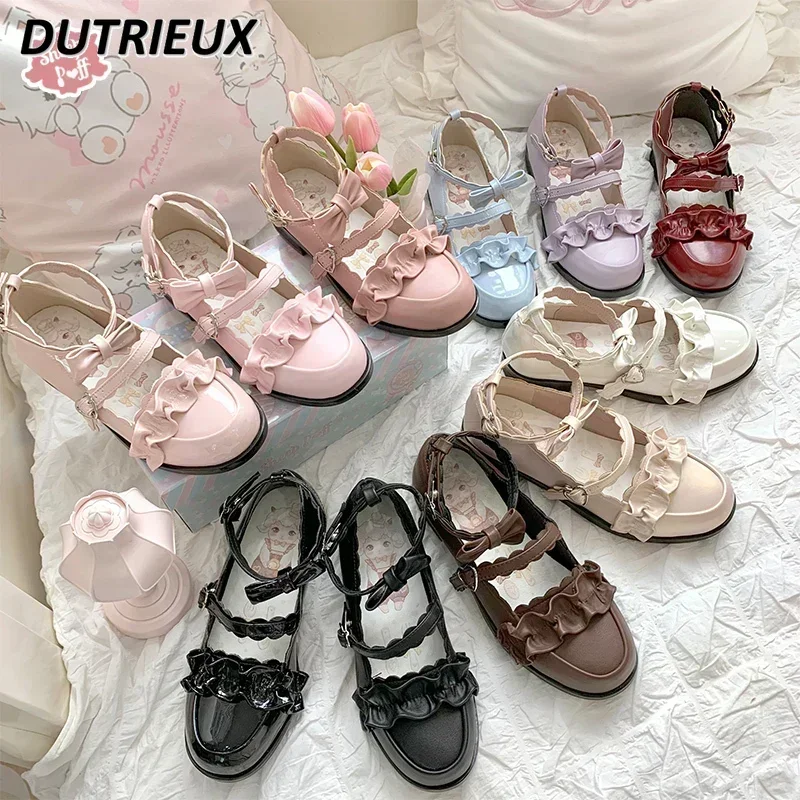 

Lolita Shoes Femme Japanese Style Ruffles Girl Women's Pumps Fashion Sweet Cute Elegant Mary Janes for Lady High Heels Women