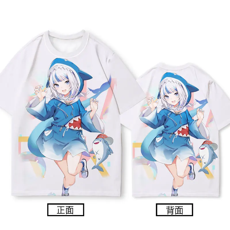 Фото Hololive VTuber Kawaii Gawr Gura Футболка для косплея 3D принт Детские футболки с аниме Мужчины Женщины Футболка с короткими рукавами и круглым вырезом Топы в стиле Харадзюку №4