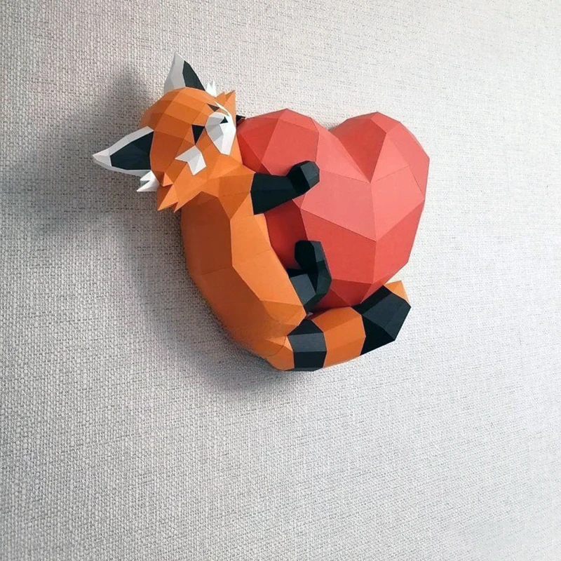 Красная панда держит любовь бумажная модель украшение для стены домашний декор