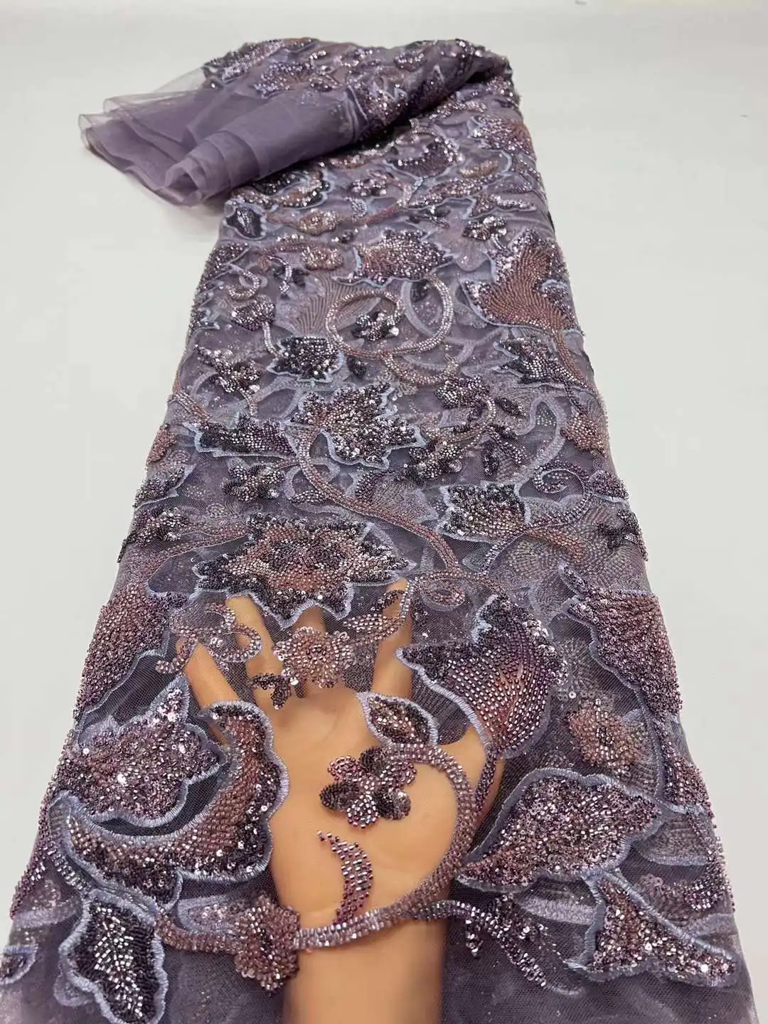 Роскошное Свадебное платье с 3D бисером кружевная ткань хрустальные бусины 5