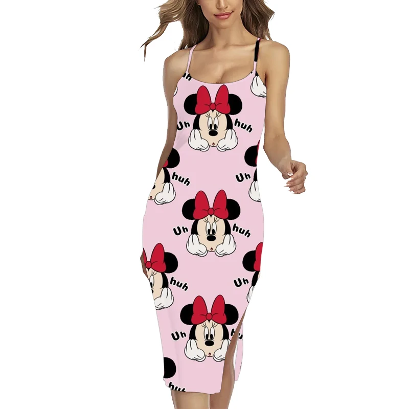 

Hot Sale Summer Sexy Body Bandage O Neck Sleeveless Party Club Mini Pencil Skirt Disney Minnie Mouse Dress Women