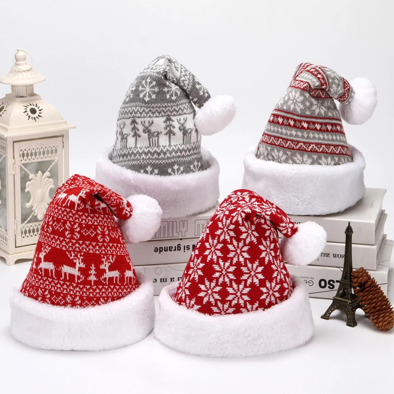 

Новинка 2024, шапка на Новый год и Рождество, вязаная утолщенная теплая шапка для взрослых, украшение для нового года
