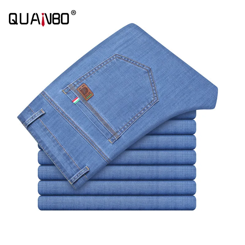 

Plus Size 40 42 Summer Ice Silk Lightweight Men’s Classic Relaxed Fit Flex Jean Smart Casual Denim Pants Brand Clothing