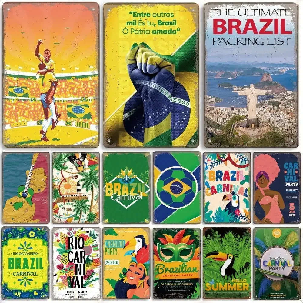 Винтажный Бразильский Туристический Постер С Флагом Страны Металлическая