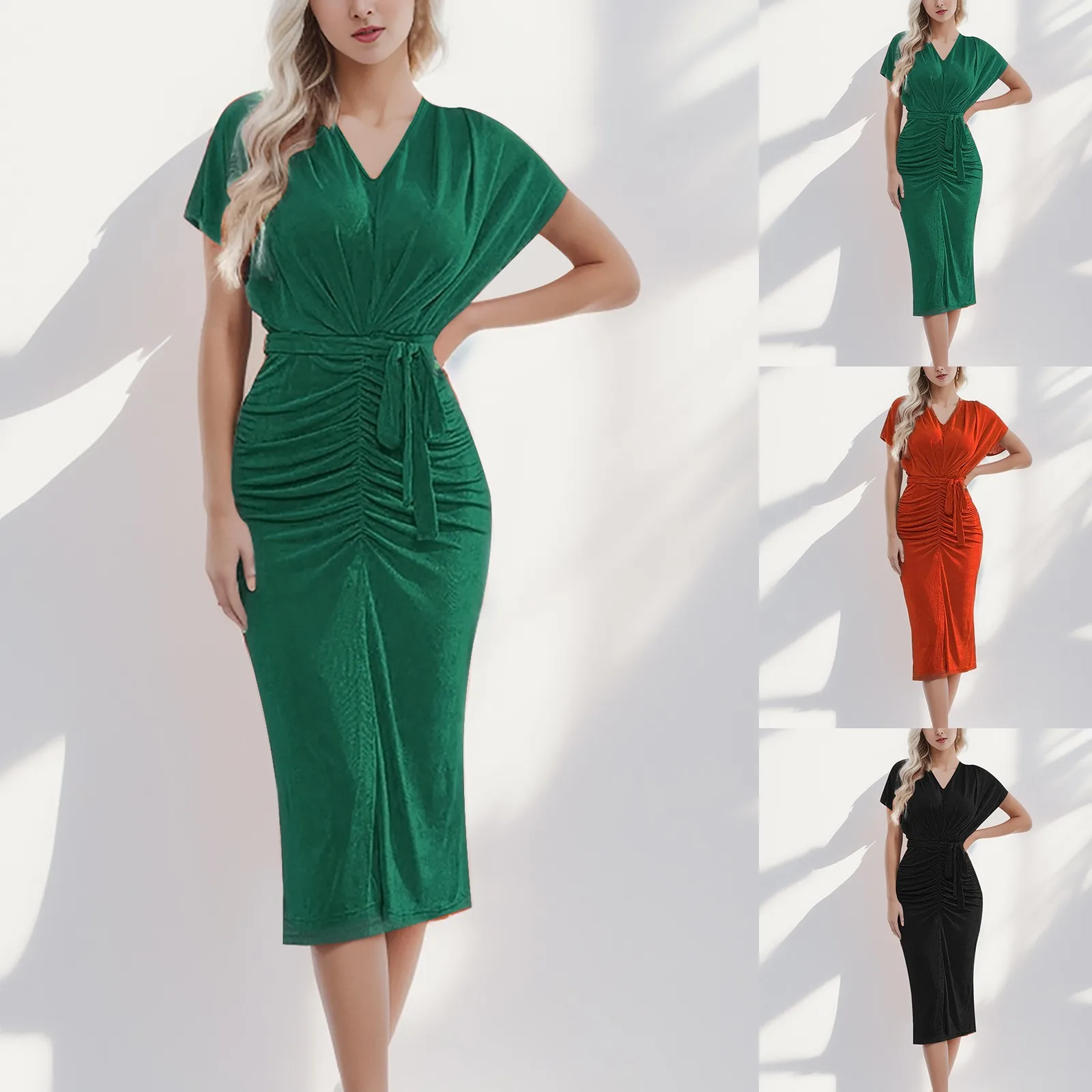 

women's solid color sexy v neck shiny shake fabric dress dress girls