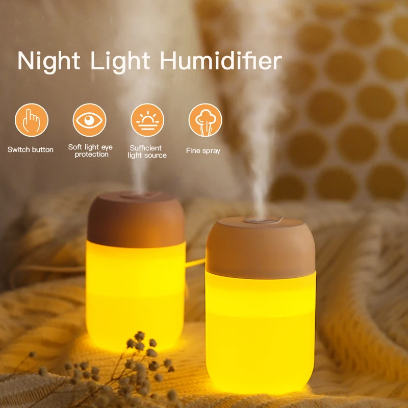 Mini Humidifiers Cool Mist Humidifier USB Personal Spray Diffuser with Night Light Auto Shut-Off 300ml Super Quiet Air Purifier