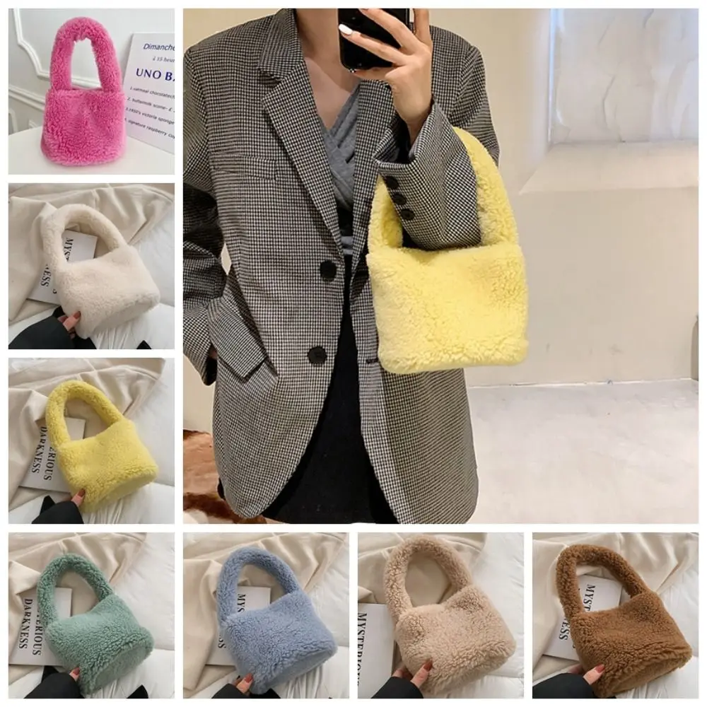 

Bucket Bag Pure Color Handbag Crossbody Bag Simple and Cute Small Bag Plush Shoulder Bag All-match Mini Bag For Women