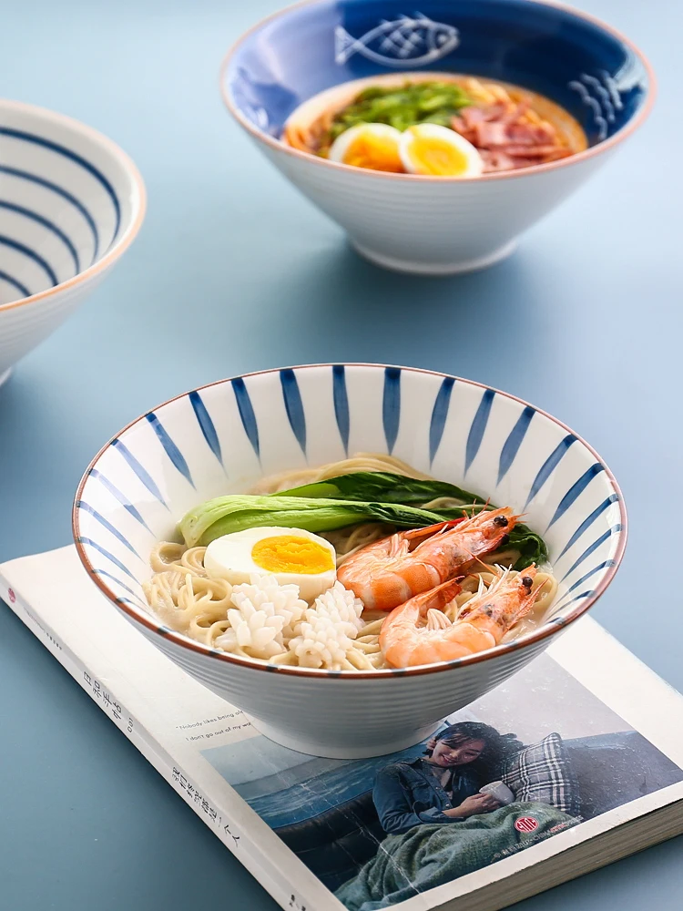 

Лучшая чаша Qinghe для рамен в японском стиле, домашняя большая миска для лапши, креативная Бамбуковая Шляпа, миска для лапши, суп, большая чаша, керамическая чаша