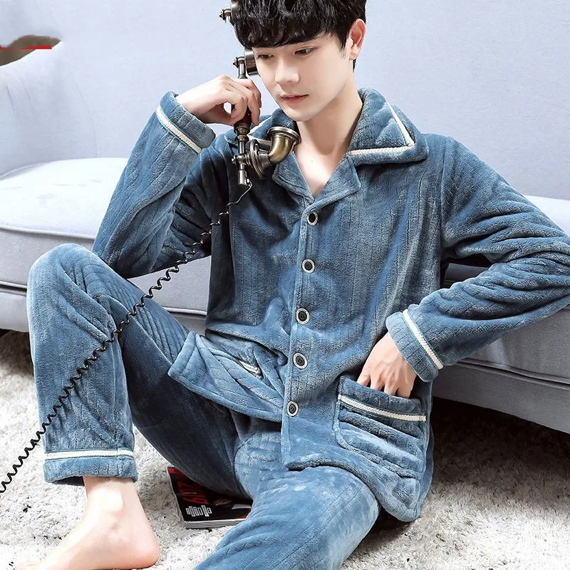 Thick Pajamas Set Casual Sleepwear For Men Soft Warm Full Pyjama Men's Winter 2022 Fashion Homewear Clothes Plus Size