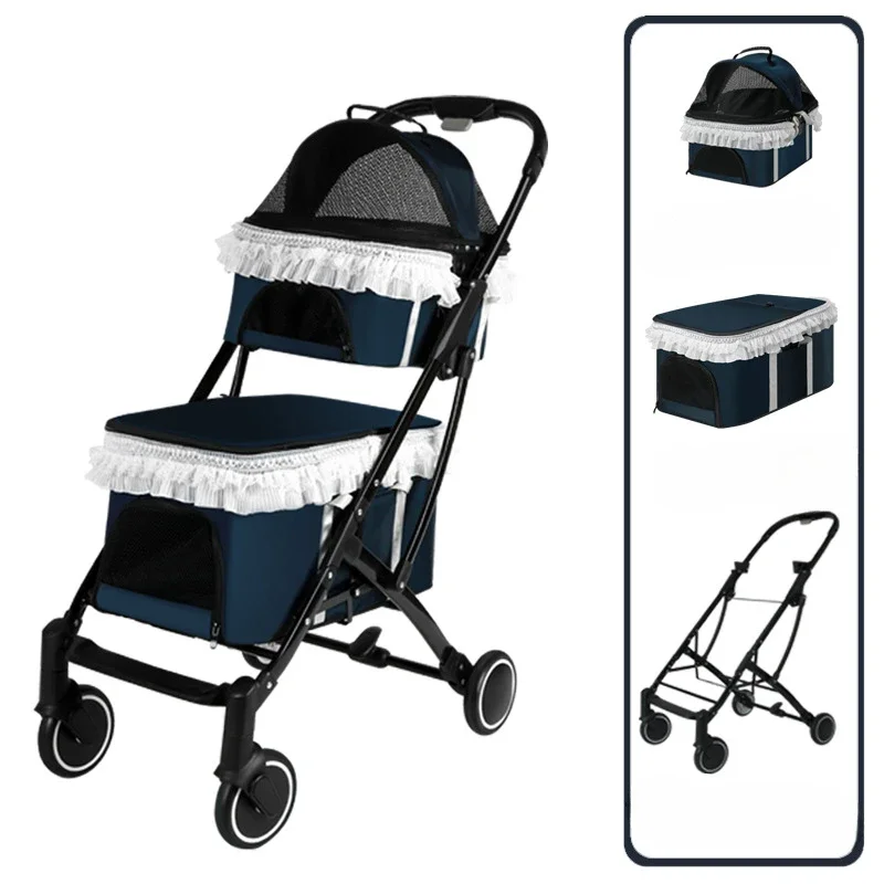 Двухуровневая тележка для домашних животных съемная корзина складная собак