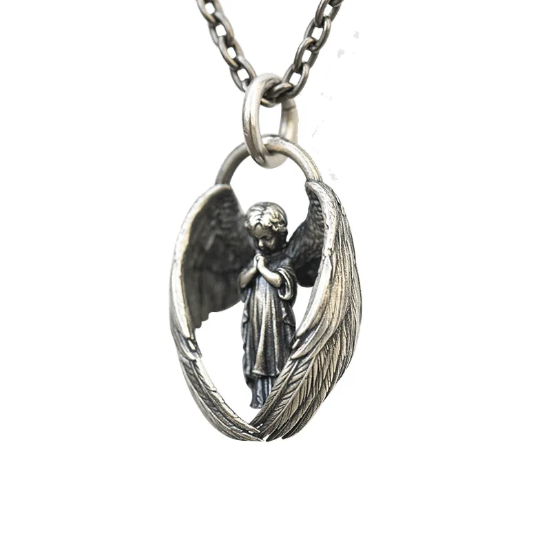 

Fashion jewelry creativity angel wings pendant necklace for men, retro accessories Thai silver trend women chain, couple chain