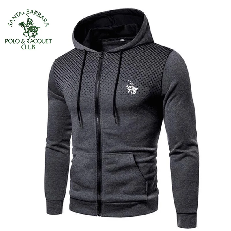 Фото SANTA BARBARA POLO&RACQUET CLUB 2025Мужская толстовка на молнии с карманом в горошек и принтом с капюшоном Спортивная уличная повседневная облегающая толстовка №3