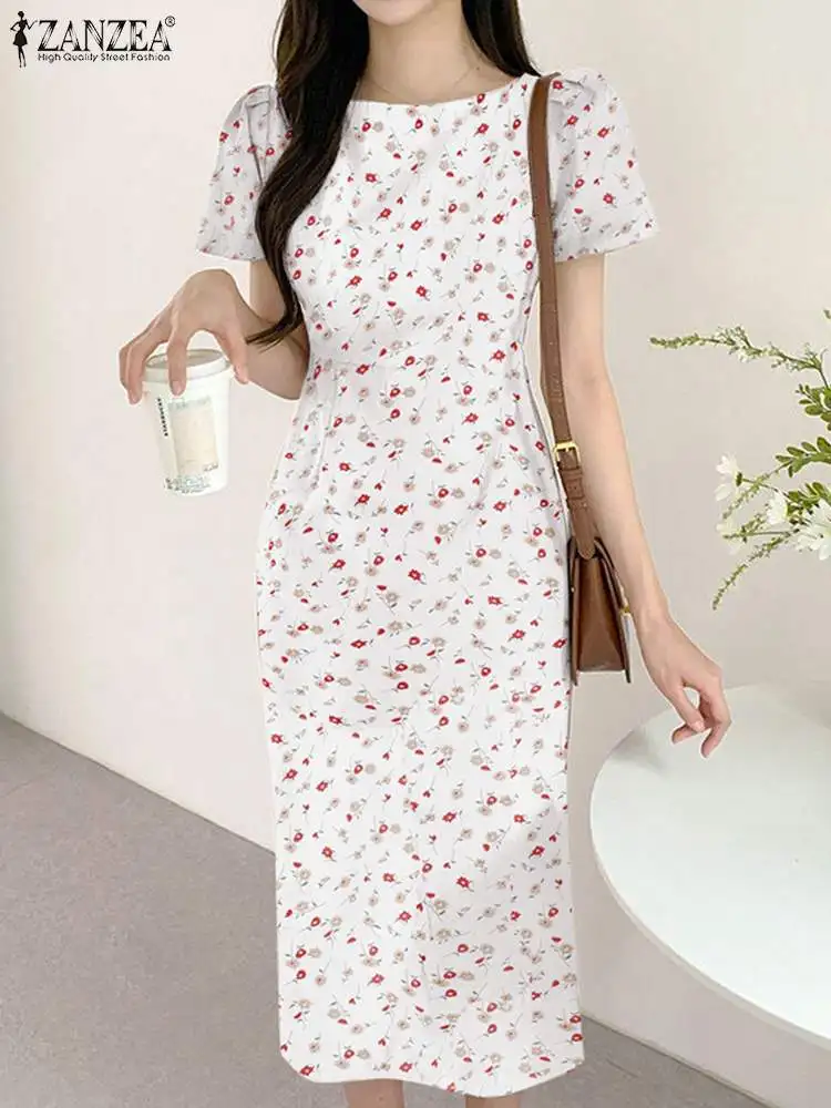 

Retro Printed Maxi Dresses Elegant OL Work Vestido Bohemian Summer Dress ZANZEA Women Short Sleeve Holiday Sundress Female Robe