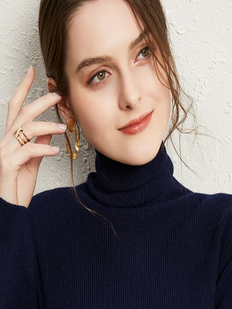 

New Pile Collar Solid Color Sweater 2022 Simple High Neck Sweater Female Slim Fit Autumn And Winter Knitted Wool Fashion