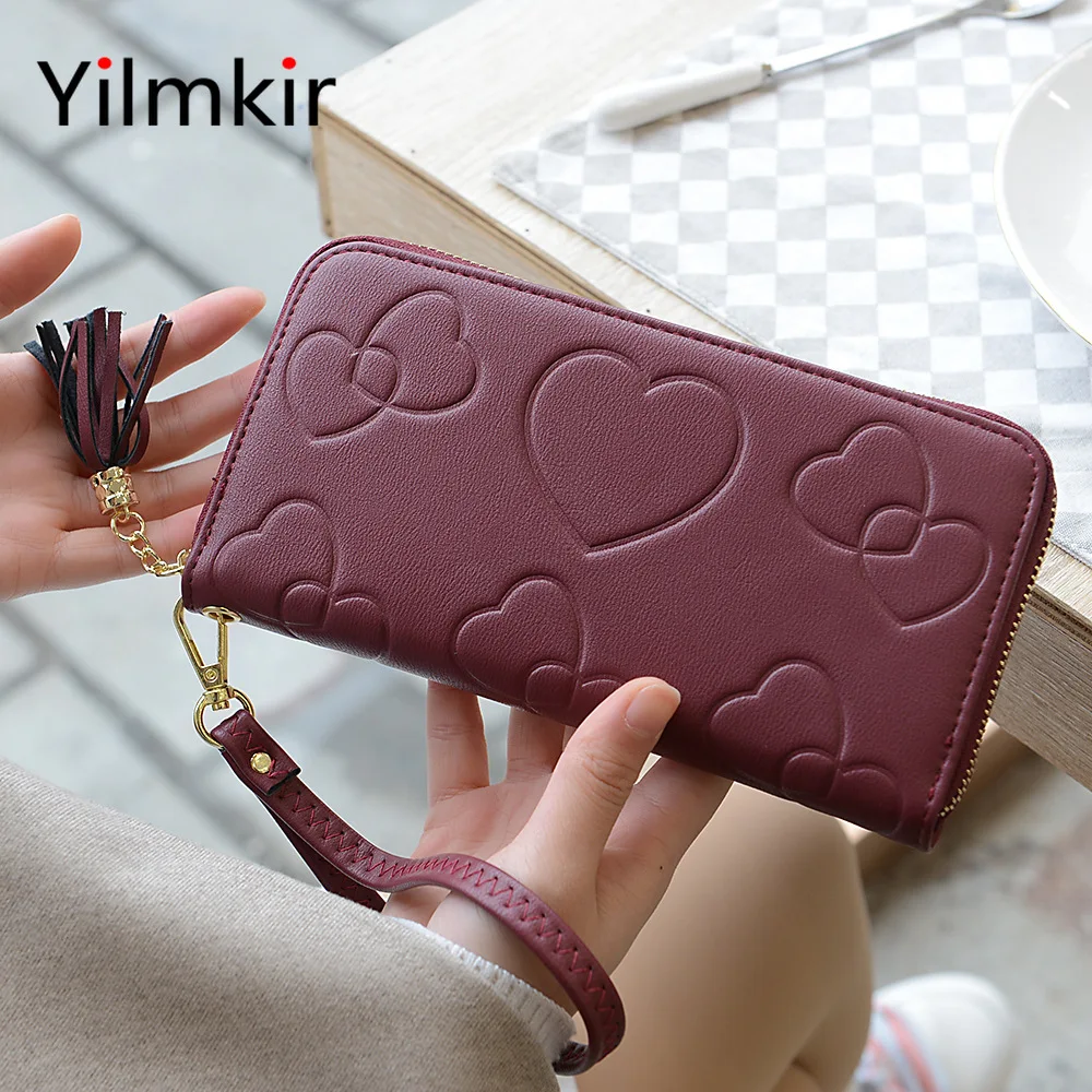 

Women Long Multifunctional Lightweight Zipper Versatile Popular Tassel Wallet Simple Heart Pattern Fashion Elegant Ladies Clutch