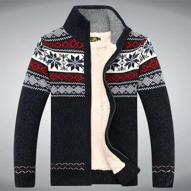 Winter Male 2023 Thicken Wool Liner Fleece Cardigan Cotton Knitted Jacquard 's Sweater Coat Jackets Men Clothing